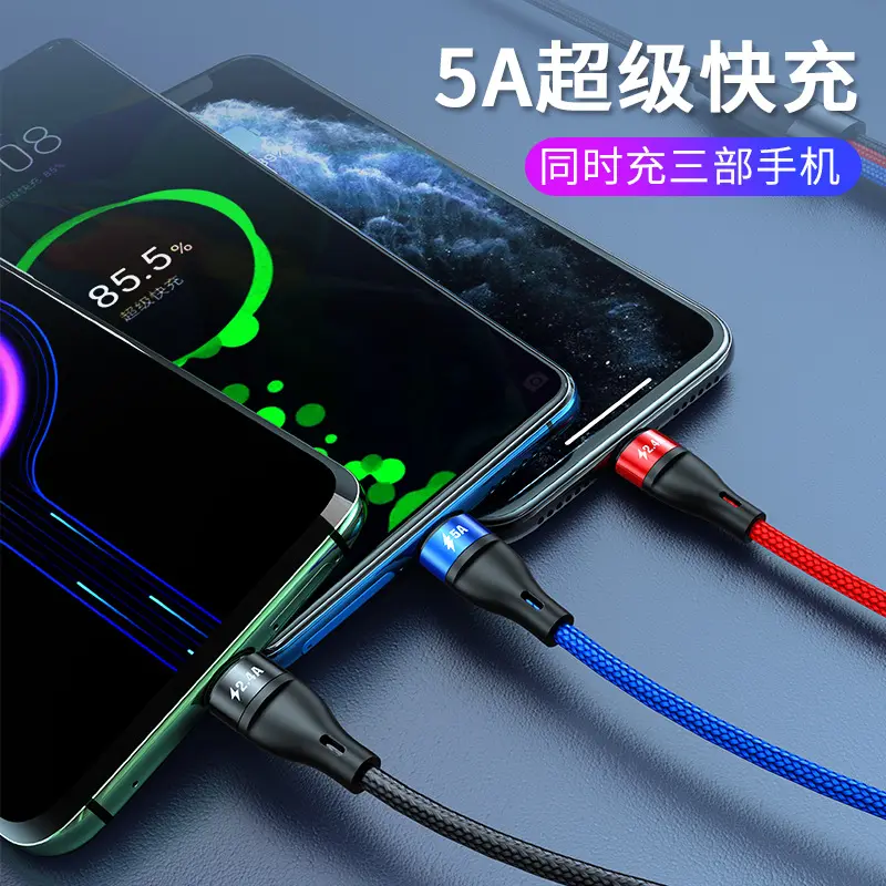 1.2M मल्टी पोर्ट 5A यूएसबी प्रकार सी एंड्रॉयड मोबाइल सेल फोन V8 माइक्रो बहु रंगीन नायलॉन लट तेजी से चार्ज 1 में 3 यूएसबी केबल