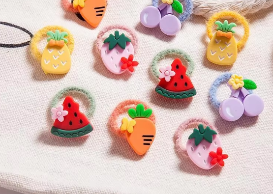 pink 1#10 pieces of fruit flower hair ties
