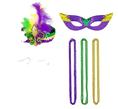 Festival Traje Props Colar Frisado Festa Mardi Gras Beads Faux Feather Headband Fantasia Máscara