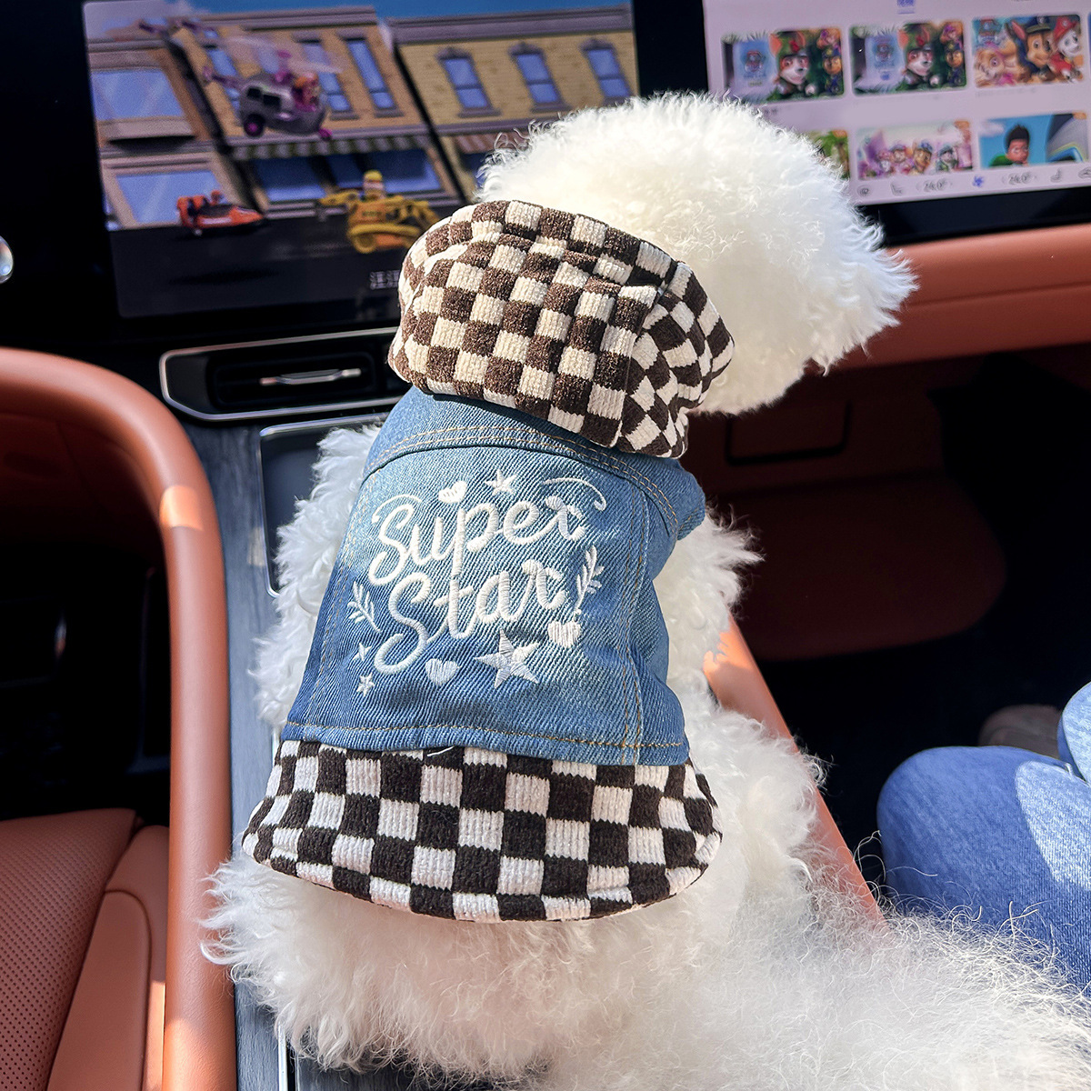Brown plaid star denim jacket