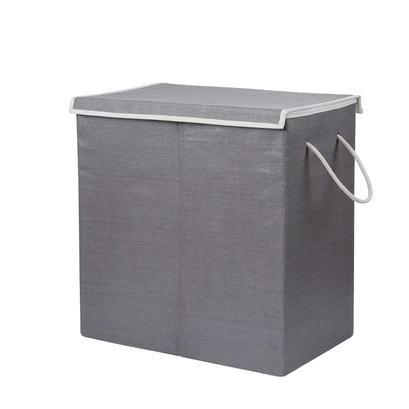 Plegable PP tela de gran capacidad plegable doble cesta con tapa 2 compartimento Plaza cesta de lavandería con asas
