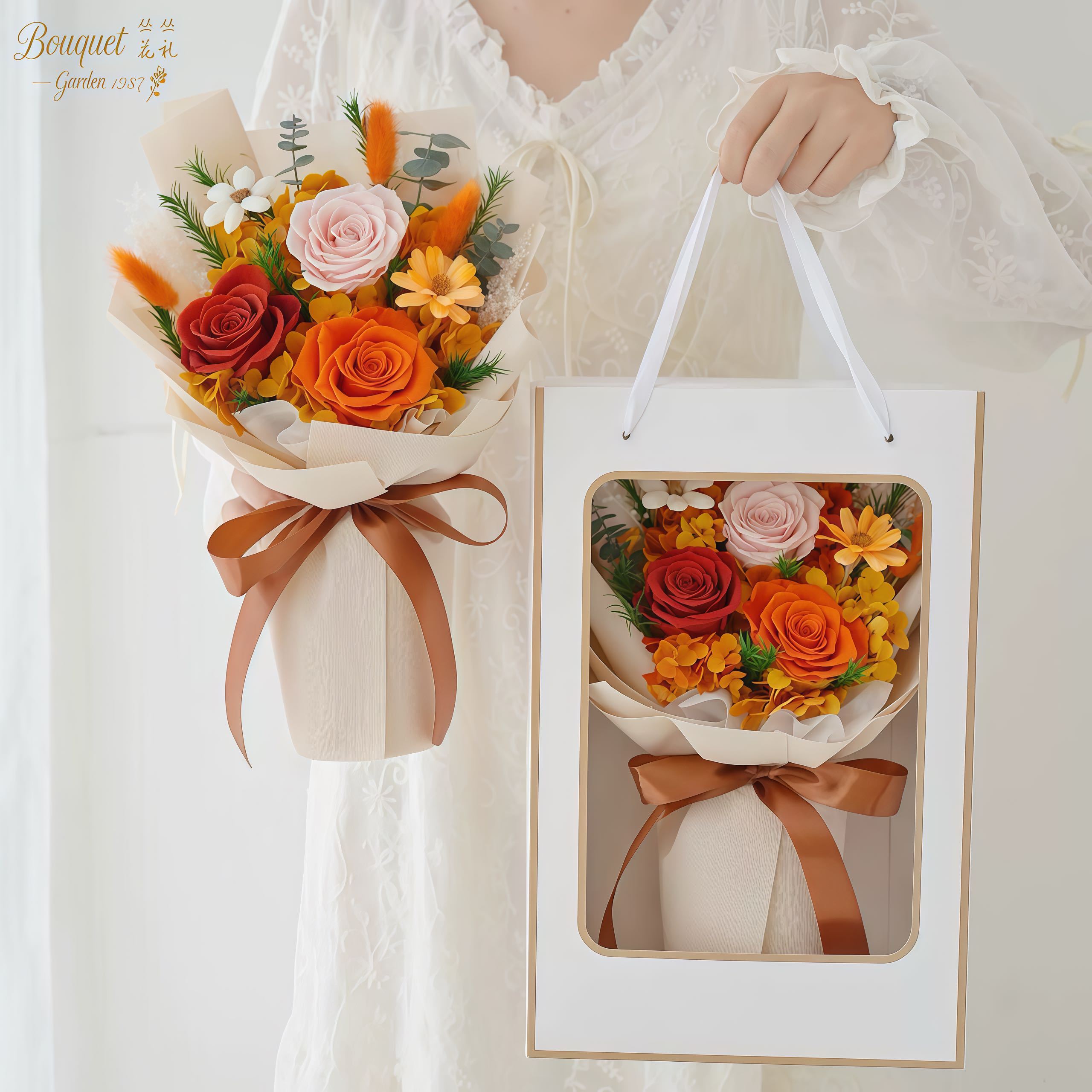 Boîte cadeau fenêtre pour 7 bouquets