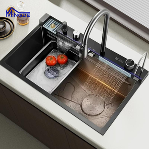 2025高品质多功能现代智能瀑布不锈钢304水槽厨房水槽 - Product Image 1
