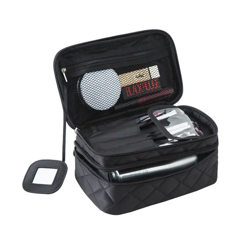 Портативный водонепроницаемый нейлоновый ящик для косметики, вместительная косметичка, дорожная сумка с двумя слоями карманов на молнии