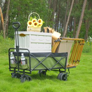 Chariot de courses pliable d'extérieur blanc et vert foncé, personnalisable OEM, chariot mobile à quatre roues, grande capacité arrière réglable - Product Image 1