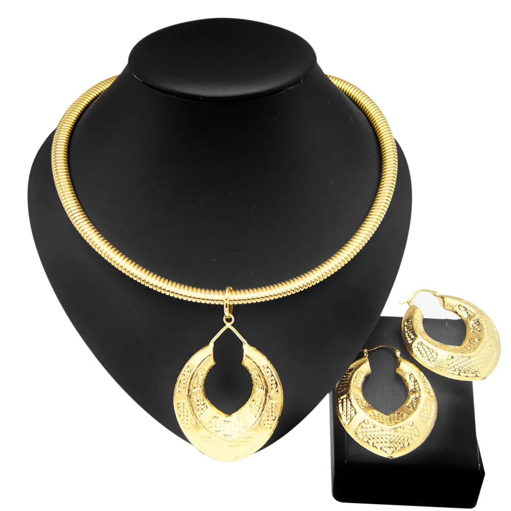 Yulaili-Conjuntos de joyería chapados en oro italiano, conjunto de collar y pendientes, joyería de cobre de Color dorado, para fiesta de boda
