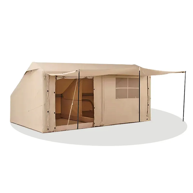 Schlussverkauf winddichtes Glamping faltbares Ein-Zimmer-Ein-Wohnzimmer Baumwoll-Lagervilla-Zelt aufblasbares Campingzelt mit Luftpumpe
