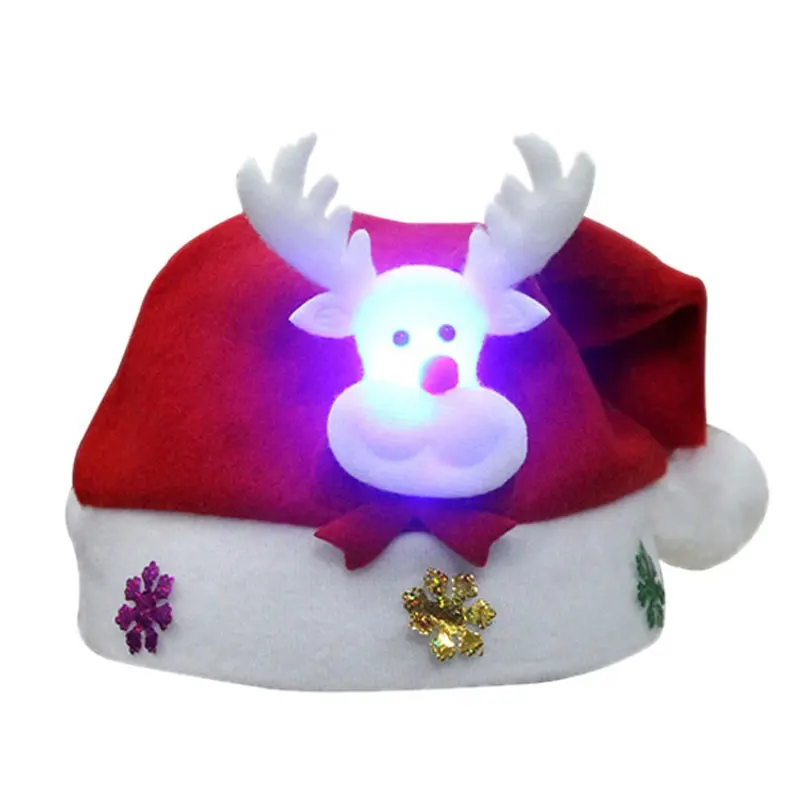 Sombreros de dibujos animados con luces intermitentes, sombreros de Navidad Led rojos