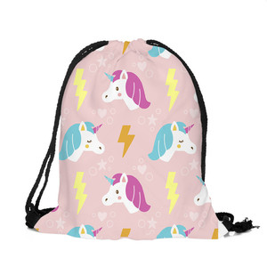 Venta al por mayor mochila con cordón impreso completo para niñas patrón de impresión 3D personalizado unicornio bolsa con cordón para estudiantes de primaria - Product Image 2