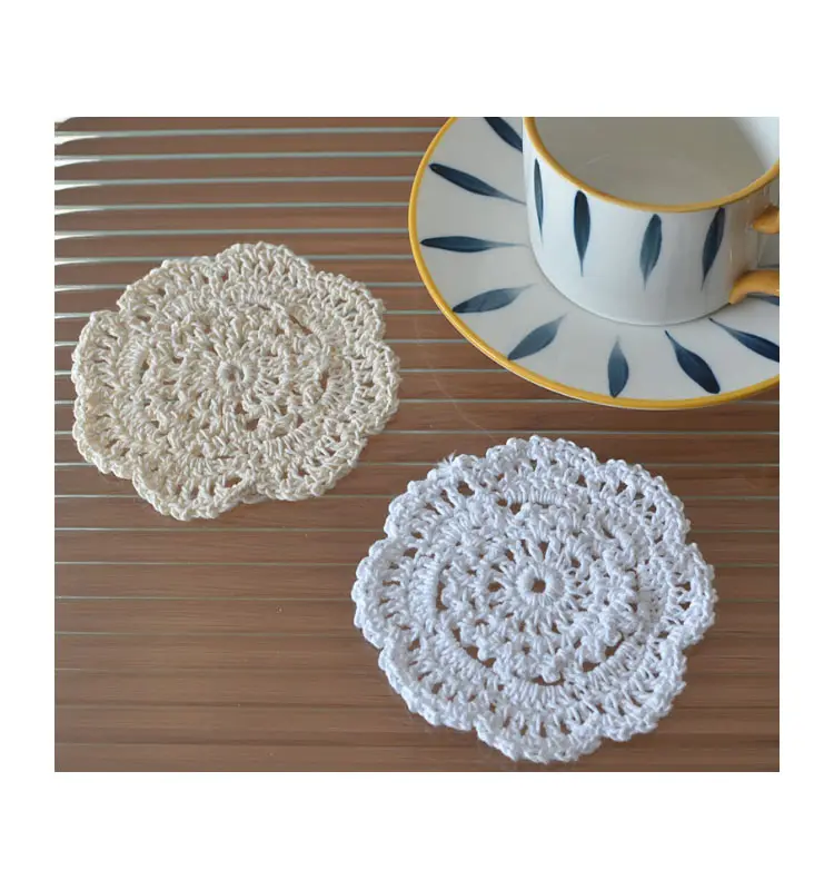 Handmade 4 polegadas Algodão Lace Cup Mat Crochet Coaster Doilies para bebidas Home Decoração