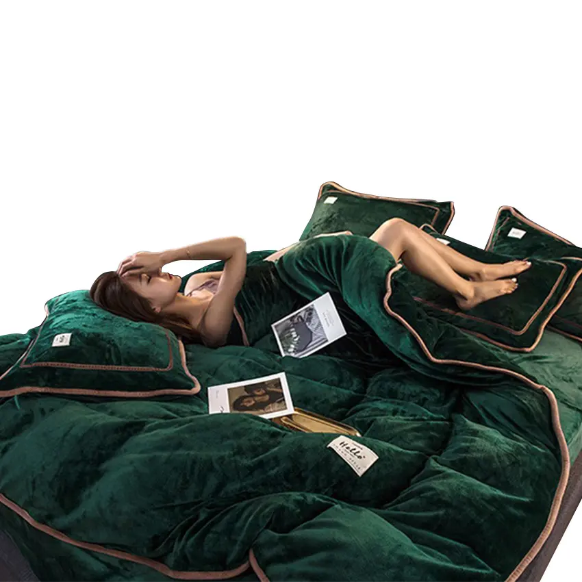 중국 제조 디자이너 브랜드 침대 시트 세트 양털 r 벨벳 솜털 이불 커버 겨울