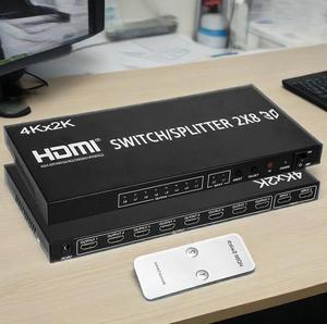 2X8高清MI分离器全高清4k视频高清MI切换器2x8拆分2进8出双显示器，适用于PS3电脑高清电视