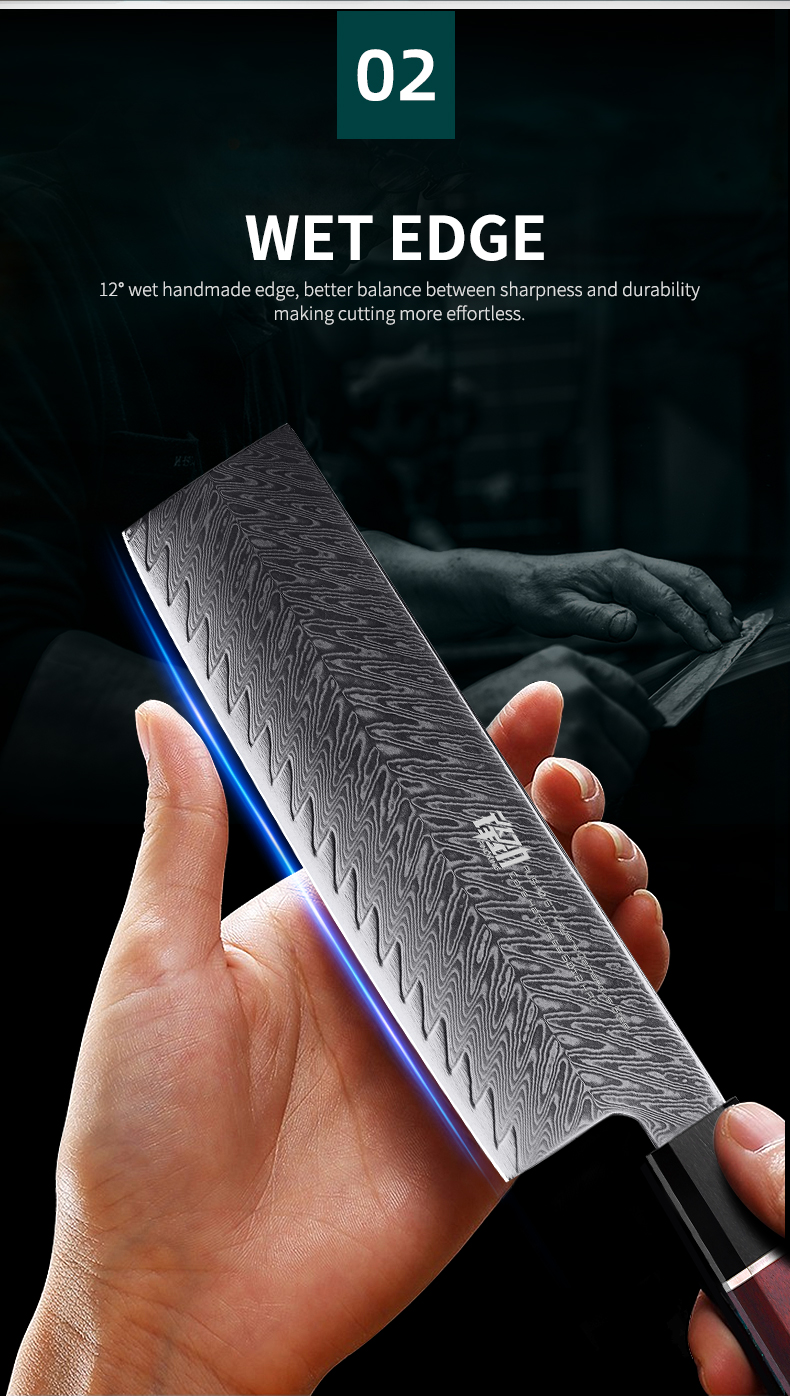 FINDKING Red Samurai Series Rosewood Handle AUS-10 67 Layers Damascus Steel 6.5 inch Kitchen Cleaver Nakiri Santoku Chef Knife