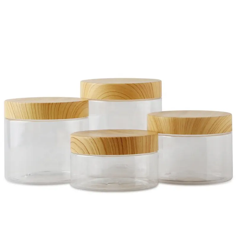 Bom Preço 150Ml Acrílico Claro Cosméticos Plástico Cuidados Com A Pele Creme Pet Jar Com Pet Bamboo Lid