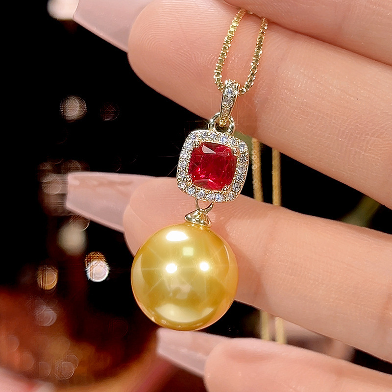Gold golden balls pendant with chain