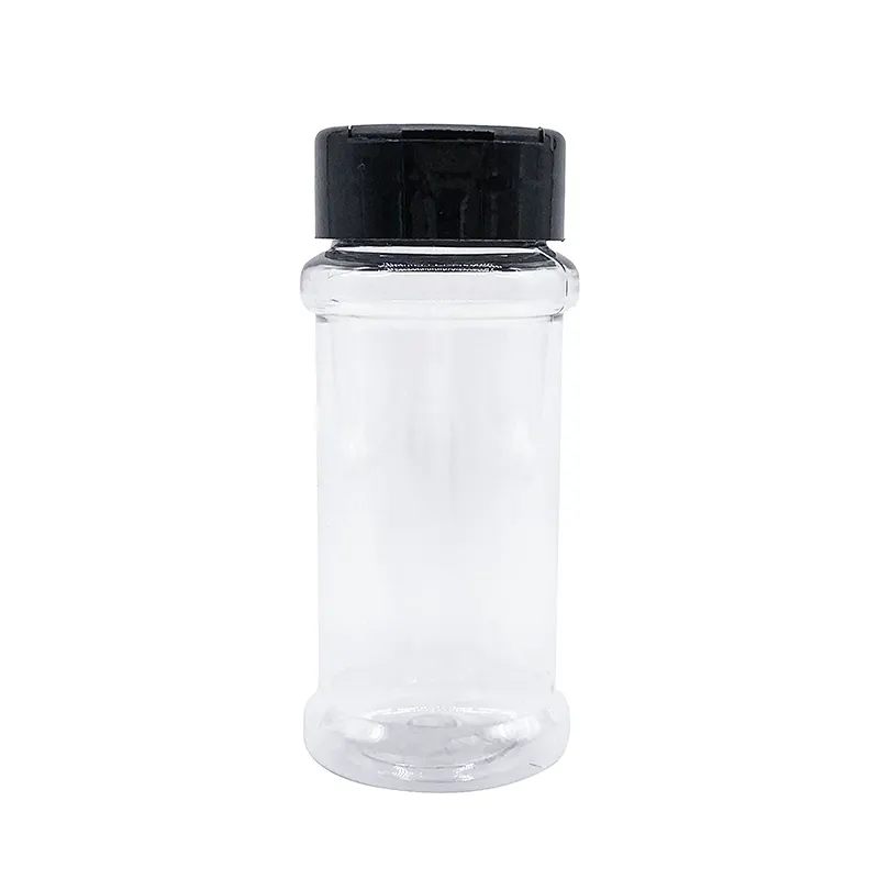Garrafa de tempero redonda para pet 100ml, garrafa pote plástico transparente para tempero com tampa
