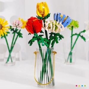 Samtoy mini blocos de construção, decoração de tijolos diy, brinquedos de plantas para jardim, conjuntos de blocos de construção de plástico rosas, presente criativo