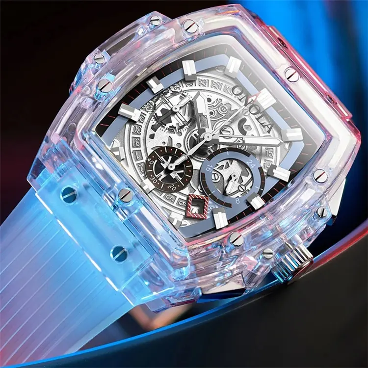 Relojes onola reloj شفافة ساعة يد بلاستيكية الرجال النساء ساعة الأزياء الرياضية عارضة فريد الكوارتز الفاخرة مربع الرجال ووتش 2022