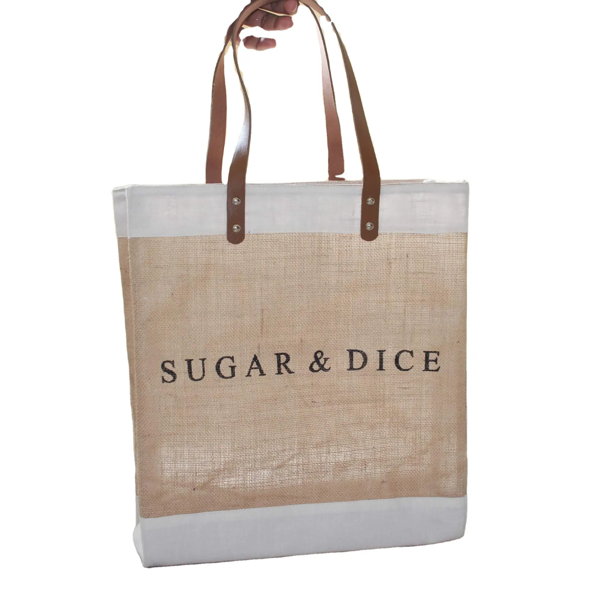 Jute Bag from India with pure leather straps which are easy to carry and gives premium looks