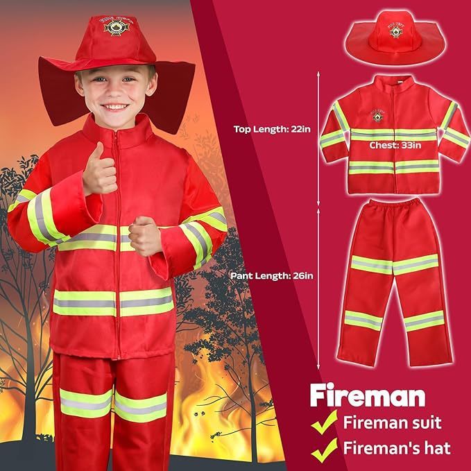 Conjunto de traje de bombero de tres piezas.
