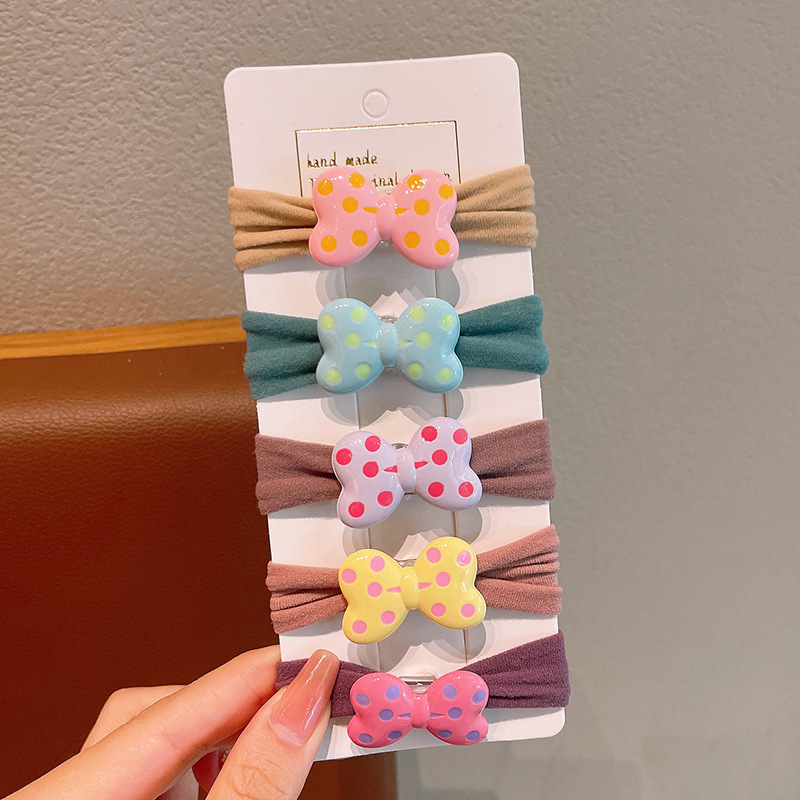 3 - Mixed Color Bow Hair Ties 5 Bags Packed