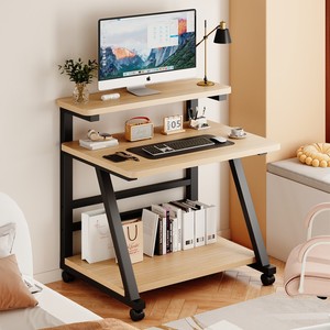 Modern Small Apartment <strong>Computer</strong> <strong>Table</strong> Mini Mobile Desk <strong>for</strong> Single User Simple <strong>Three</strong>-Layer Desktop <strong>for</strong> Bedroom Panel Wood Style - Product Image 1