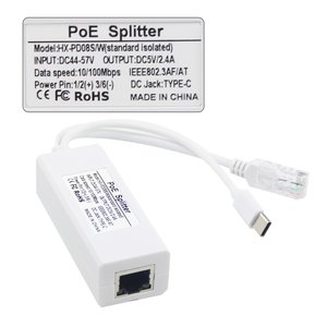 Gigabit PoE Splitter Entrada 48V Salida USB C 5V 2.4A con IEEE 802. 3AF/AT Estándar 10.100 Mbps para cámaras IP PoE - Product Image 2