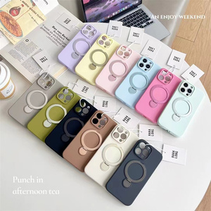 Sıvı silikon telefon iPhone kılıfları 17 16 15 14 13ProMax 360 ° döndür standı manyetik tutucu darbeye kabuk kadınlar kızlar için - Product Image 6