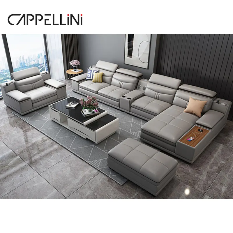 Fornitore di mobili all'ingrosso Set di divani di lusso mobili da soggiorno divano componibile a forma di L in pelle dal Design moderno