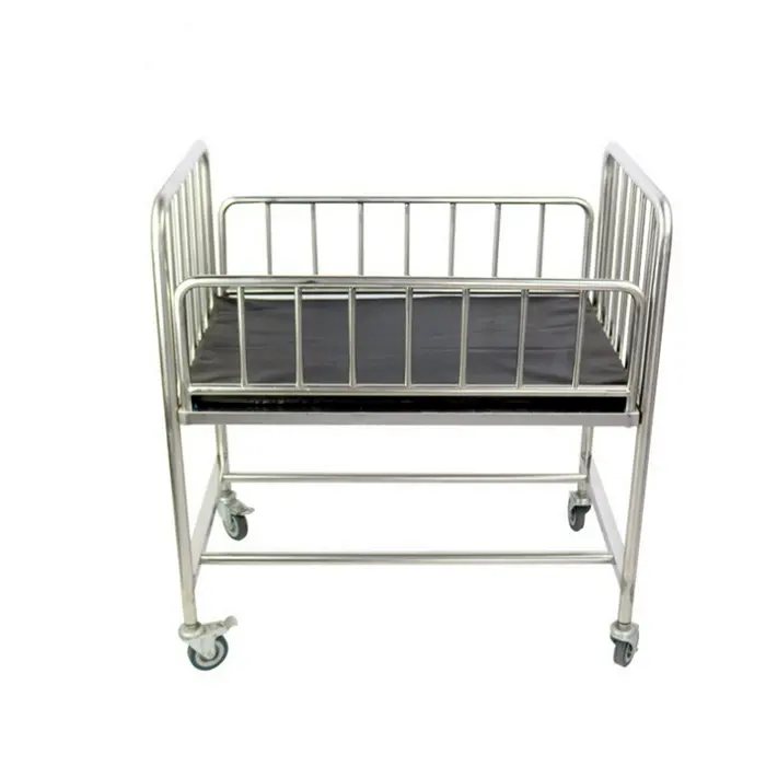 EU-0233 High Quality Medical Stainless Steel New Born Baby Bed Infant Wheel Removable Bed with Pad Hospital Baby Crib