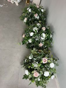 婚礼桌摆件人造花大花球绿球花摆件配白色粉色玫瑰