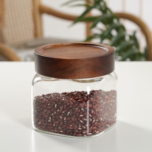 现代方形玻璃罐，带旋入式木盖密封，易于堆叠，环保食品储存容器 - Product Image 3
