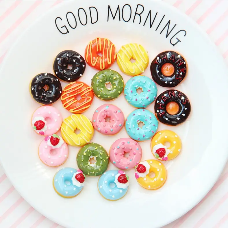 Mini Round Colorful Cute Resin Bead Donuts Cheap Flatback Kawaii Cabochons Wholesale Donuts for Craft DIY Stickers