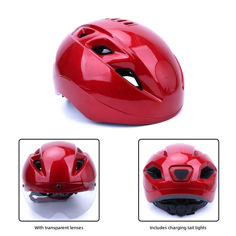 Metallic red helmet-with tail light and lens