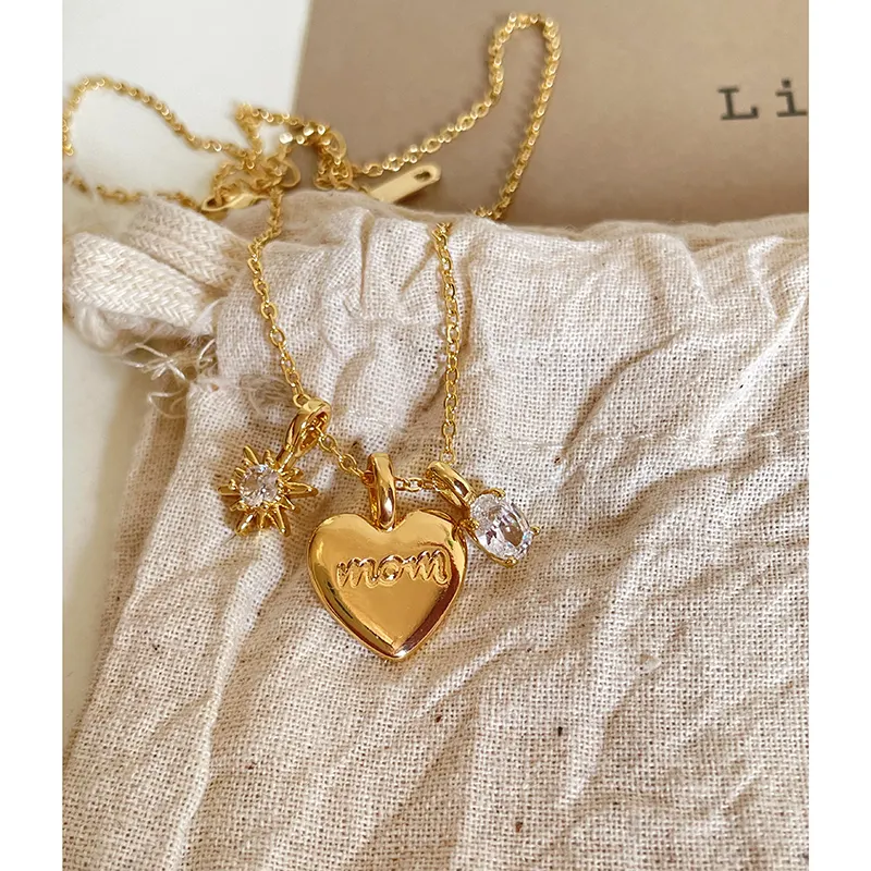 2 Ontwerpen Ster Ovaal Zirkoon Moeder Brief Hanger Ketting 18K Vergulde Liefde Hart Kettingen Moeders Dag Vrouwen Elegante Sieraden