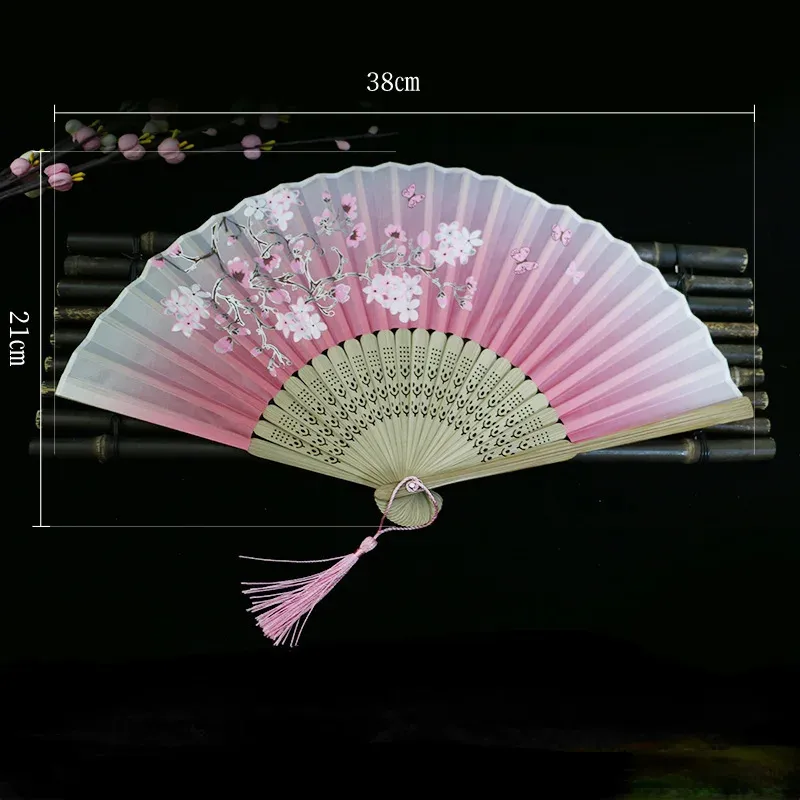 Decorazione di stampa su misura di simulazione palmare panno di seta pieghevole rosa manuale di bambù mano ventagli di legno per la signora