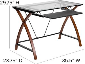 Tavolo per Computer in vetro per Home Office a prezzi competitivi con supporto per tastiera estraibile con struttura a croce con Design moderno regolabile - Product Image 5