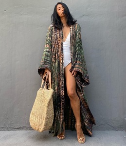Printed Cardigan Bikini Blouse Loose <strong>Sarong</strong> Style Sun Protection Beach Jacket Plus Size One - Product Image 5