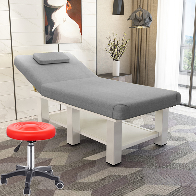 Taburete de lino gris con patas cuadradas, 185*70 cm.