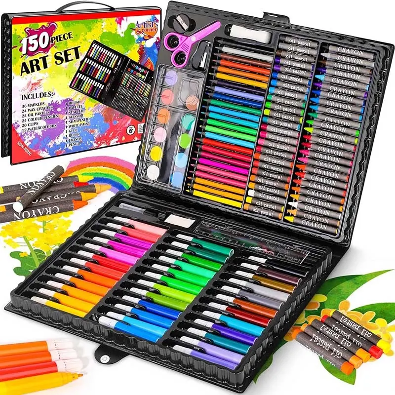 150 piezas de suministros de bocetos de arte regalos de lápices de colores Juego de dibujo de doble cara para niños