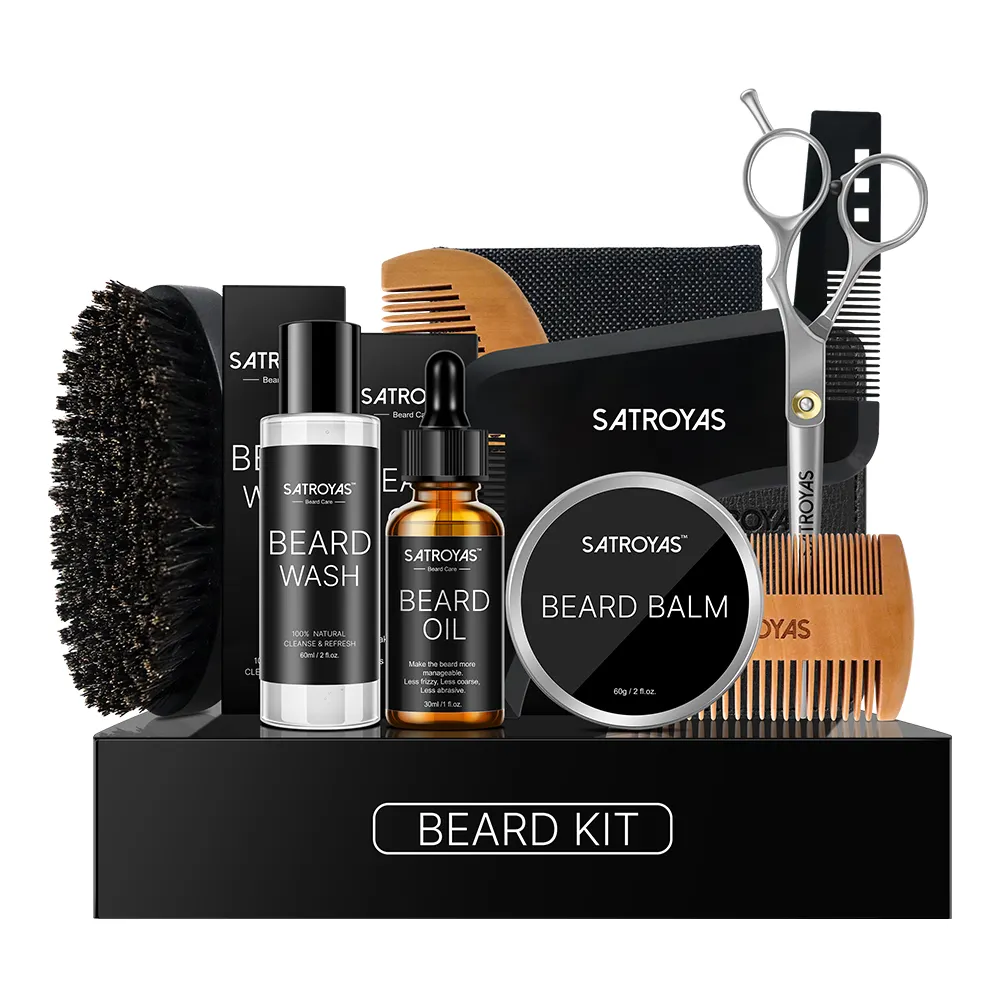 Kit de croissance de barbe hydratant et adoucissant pour hommes, kit de toilettage de barbe, marque privée, Kit de barbe biologique naturelle