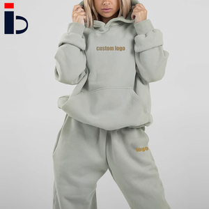 Sıcak satış nefes ağır kazak pamuklu spor koşu boy Hoodie Sweatpants kadın eşofman eşofman Set