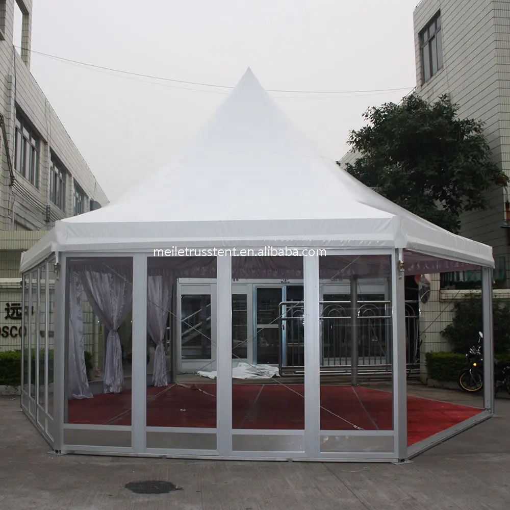 Luxe Glazen Bruiloftsfeest Feesttent 5X5 6X6 8X8 10X10 Waterdicht Tuinhuisje Luifel Buiten Logo Afdrukken Hexagon Tuinhuisje Pagode Tent