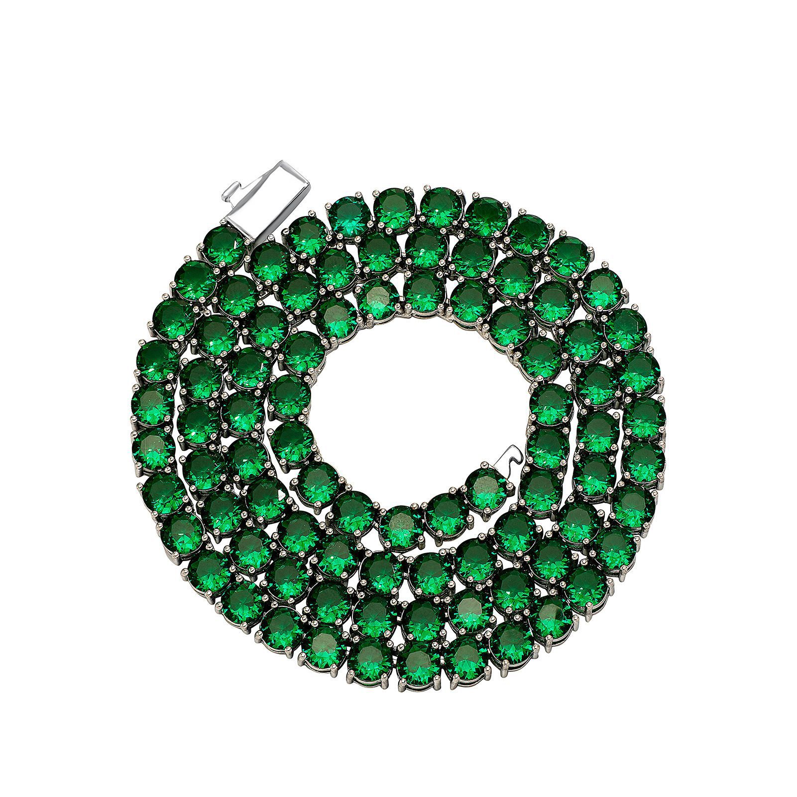 Rhodium Plated Green Stone