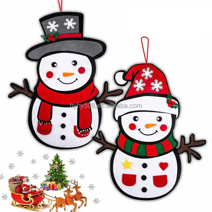 Fai da te in feltro di natale pupazzo di neve con ornamenti per bambini regalo di Natale per la parete di casa porta decorazioni appese