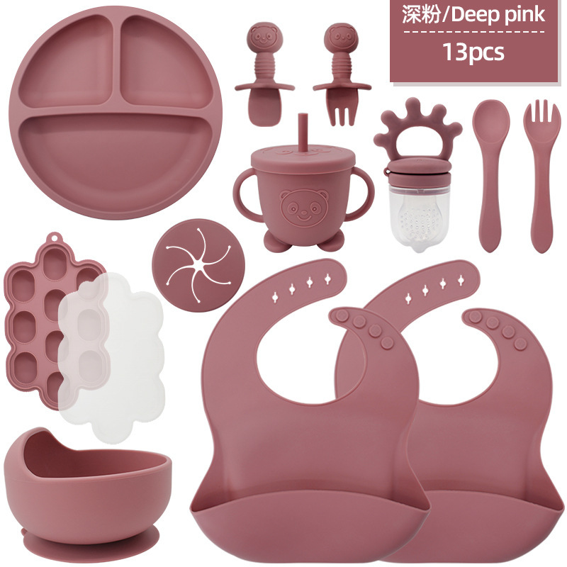 Rose foncé-2 bavoirs ronds petite ventouse bol ours tasse collation cov