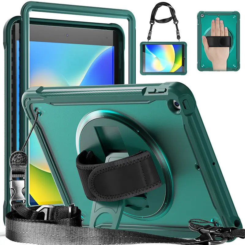 TPU bumper shockproof tablet case with hands strap shoulder belt for iPad 10.2 inch iPad 9th Gen built in screen flim