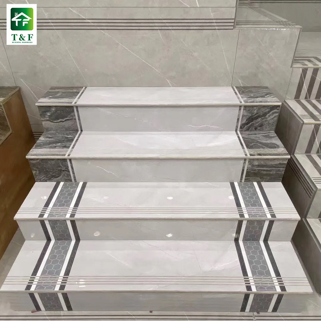 Modern stil desen tasarım kaymaz mermer merdiven adım fayans 300*1200 bir set porselen tam vücut fayans merdivenler için