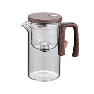 520毫升/720毫升玻璃茶壶水分离内胆一键式磁开关茶叶过滤茶壶木柄杯套 - Product Image 2