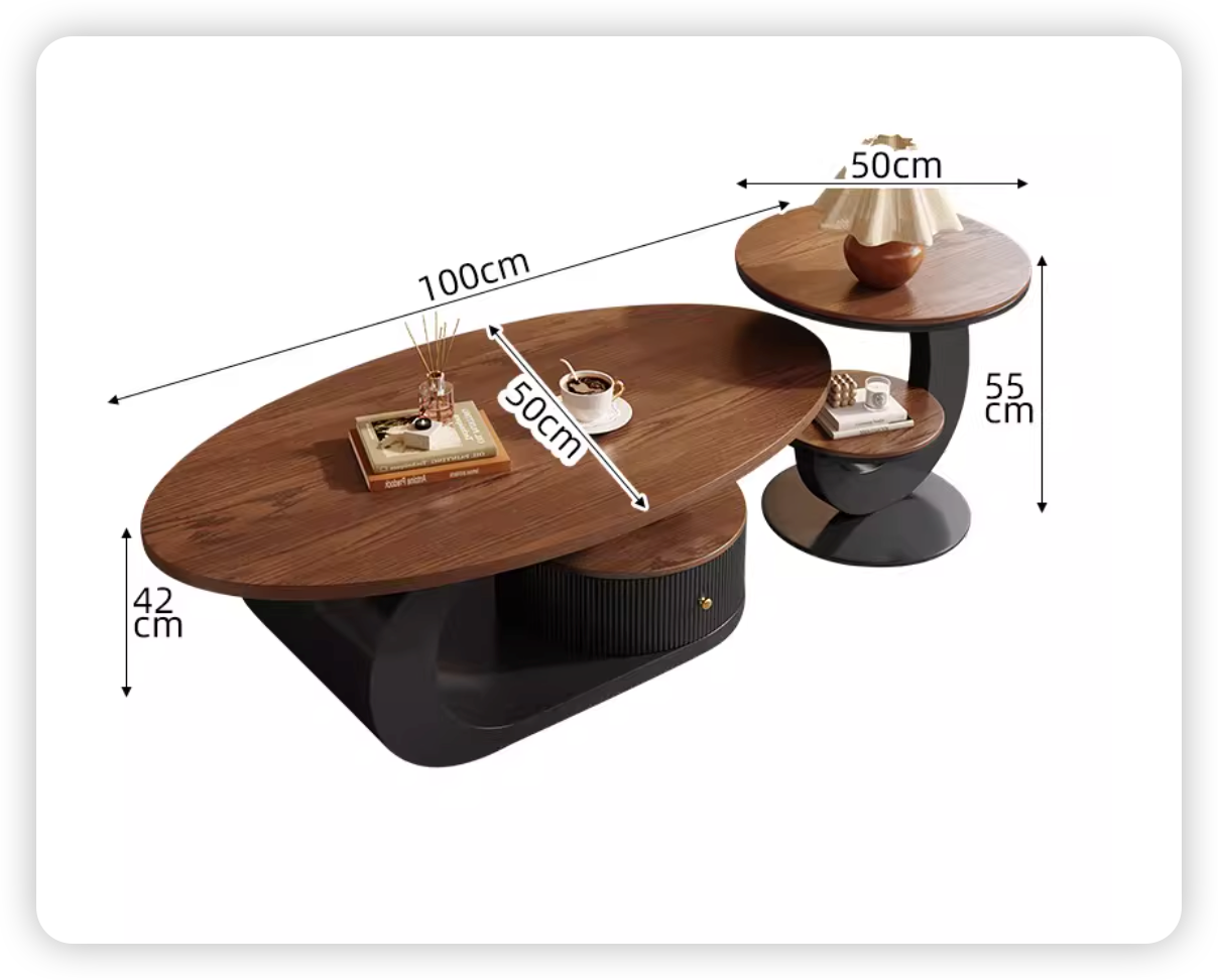 Table d'appoint noire, cadre 100, plateau en noyer.
